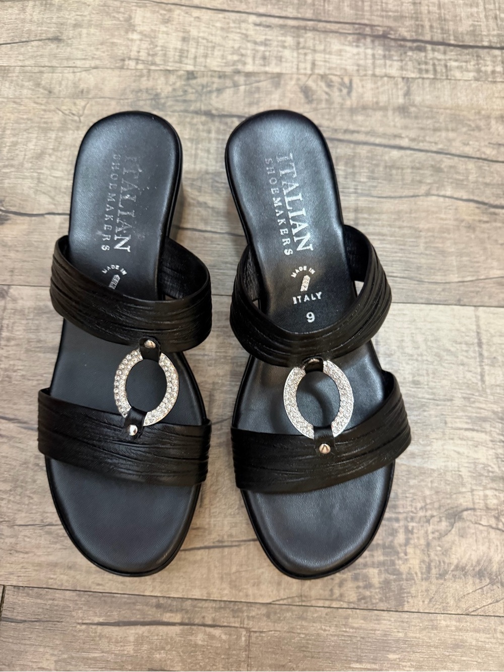 Italian Shoemakers Black Rhinestone Slide Mules